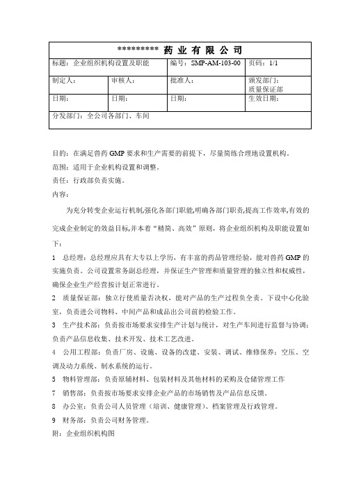 GMP企业组织机构设置及职能