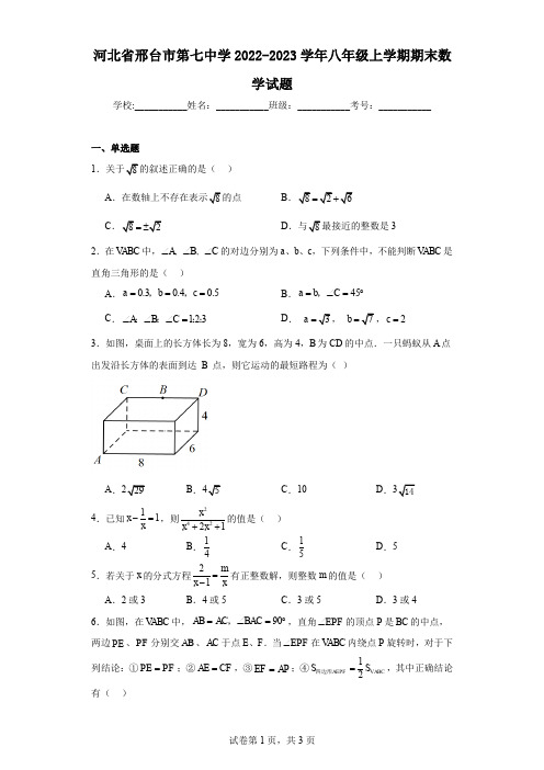 河北省邢台市第七中学2022-2023学年八年级上学期期末数学试题