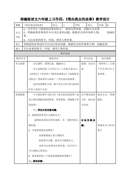 部编版语文六年级上册习作四:《笔尖流出的故事》教学设计