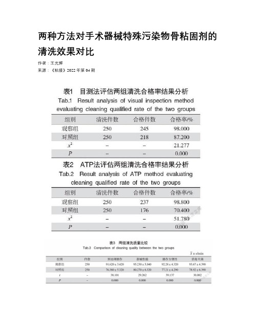 两种方法对手术器械特殊污染物骨粘固剂的清洗效果对比