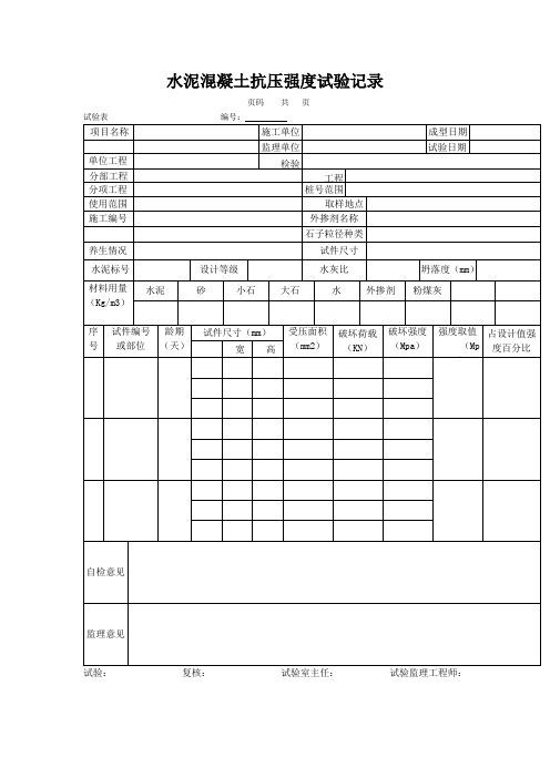 水泥混凝土抗压强度试验记录(专业完整格式模板)