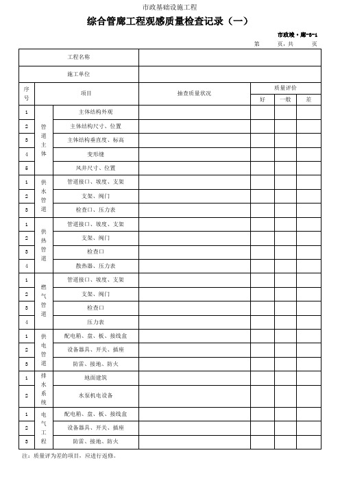 市政基础设施工程综合管廊工程观感质量检查记录