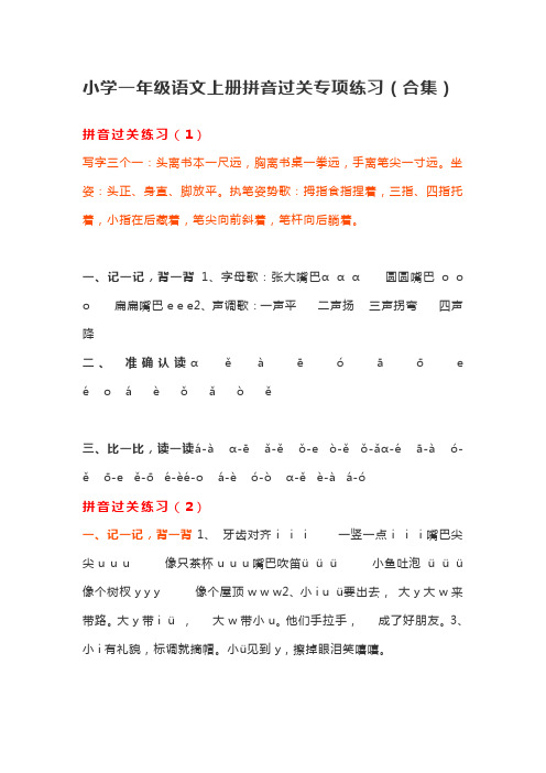 小学一年级语文上册拼音过关专项练习