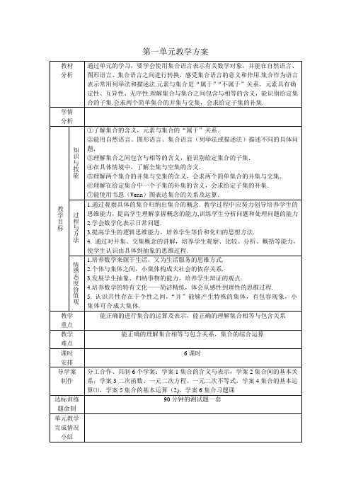 高一数学必修1第1单元教学方案