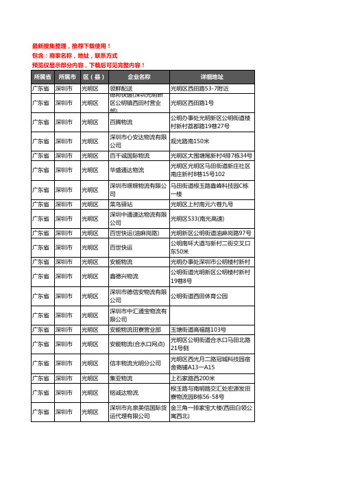 新版广东省深圳市光明区货运企业公司商家户名录单联系方式地址大全199家