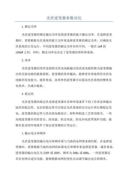 光伏逆变器参数对比