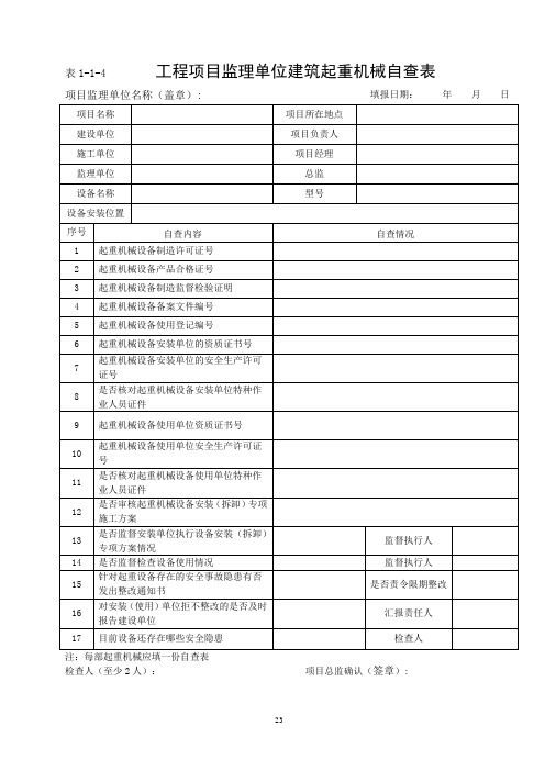 监理单位工程自查表