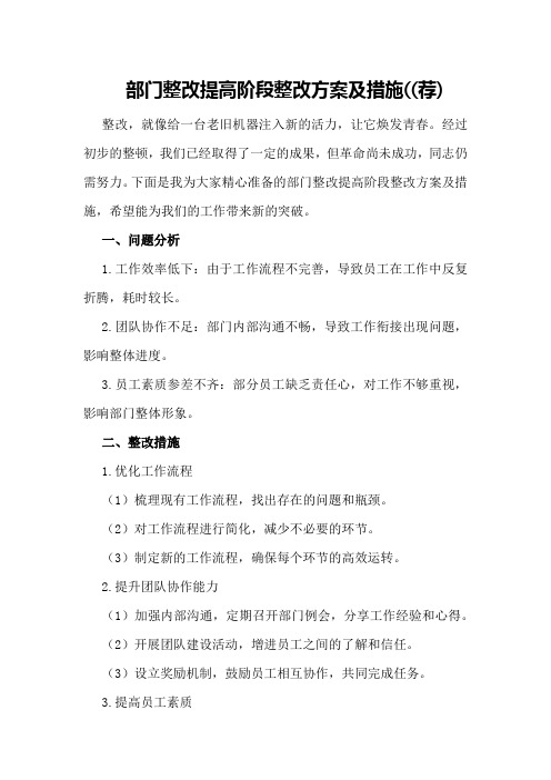 部门整改提高阶段整改方案及措施((荐)