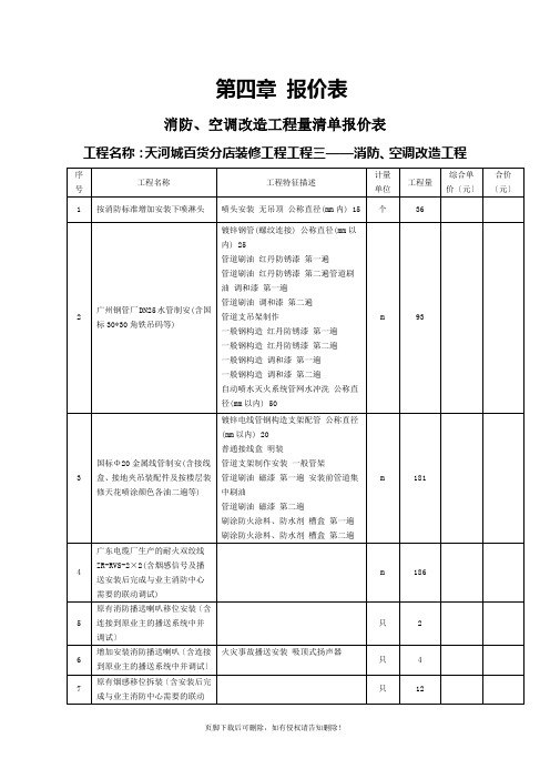 空调改造工程量清单报价表