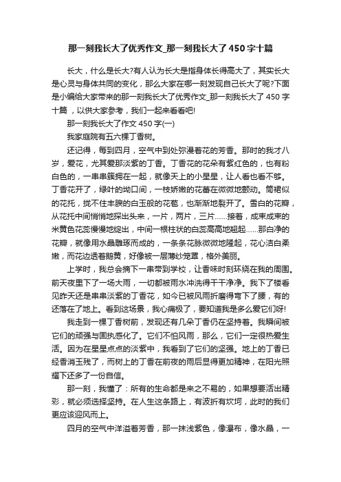 那一刻我长大了优秀作文_那一刻我长大了450字十篇