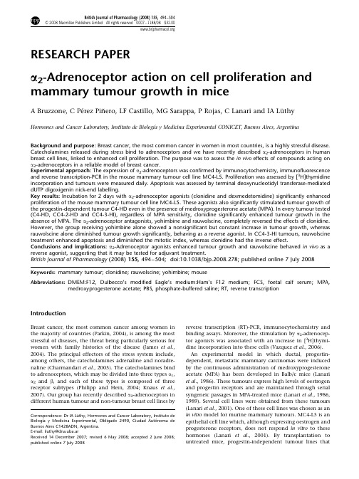 a2 Adrenoceptor act ion on cell proliferation and mammary tumour growth in mice 2008