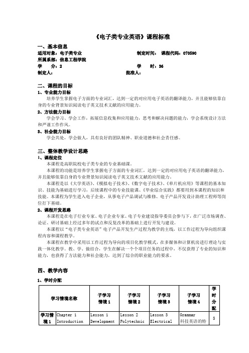 《电子信息专业英语》课程标准9