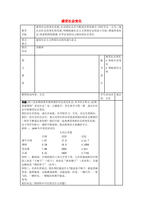 九年级政治全册1.1.1感受社会变化教案苏教版