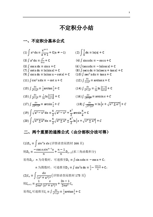 不定积分公式总结