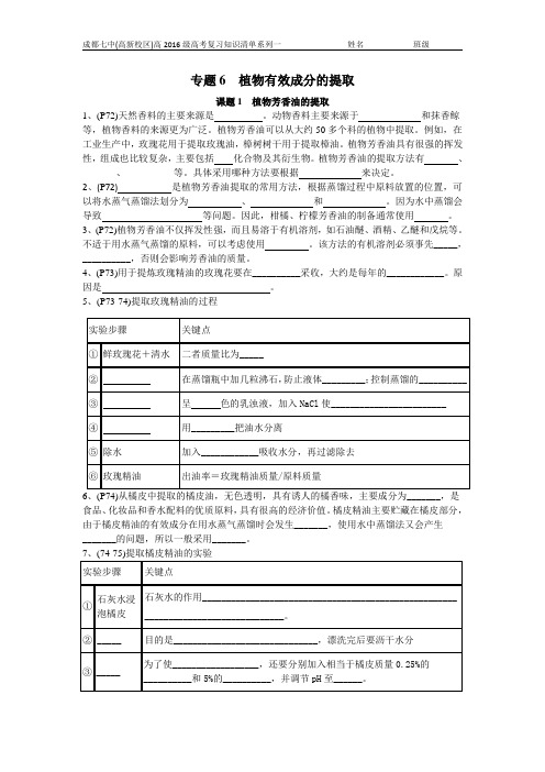 人教版生物选修一专题六植物有效成分提取知识清单