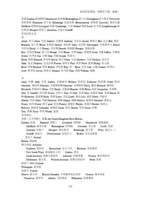 雅思常考英国主要城市的英文名称