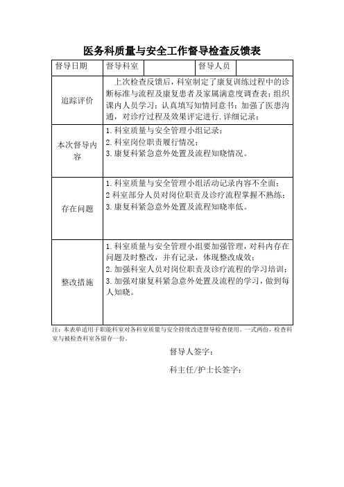 职能部门督导记录(康复科)