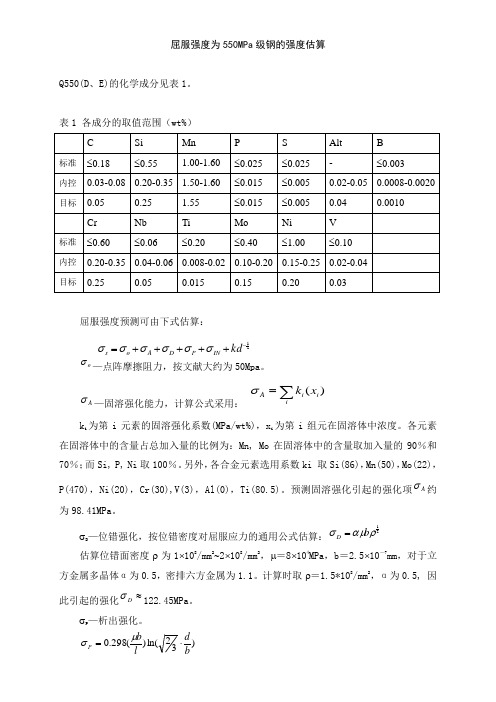 热轧钢Q550强度估算