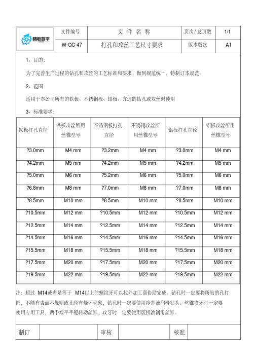 打孔对攻丝规范作业指导书48