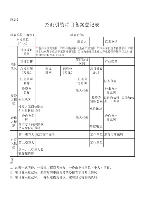 招商引资表格