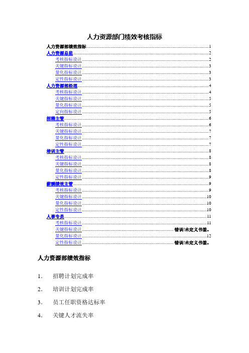 人力资源部绩效考核指标