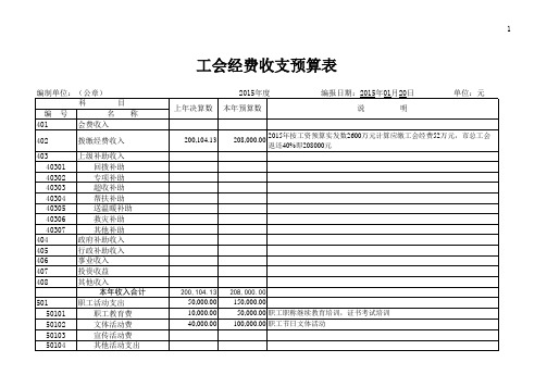 工会经费收支预算表