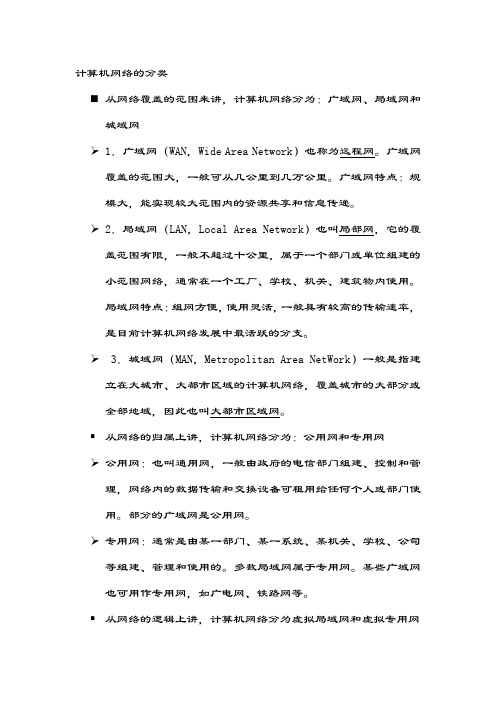 计算机网络的分类精讲内容