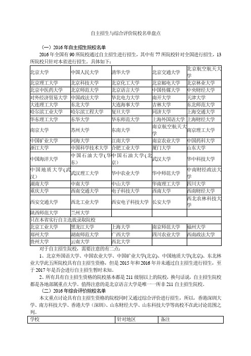 自主招生与综合评价院校名单盘点