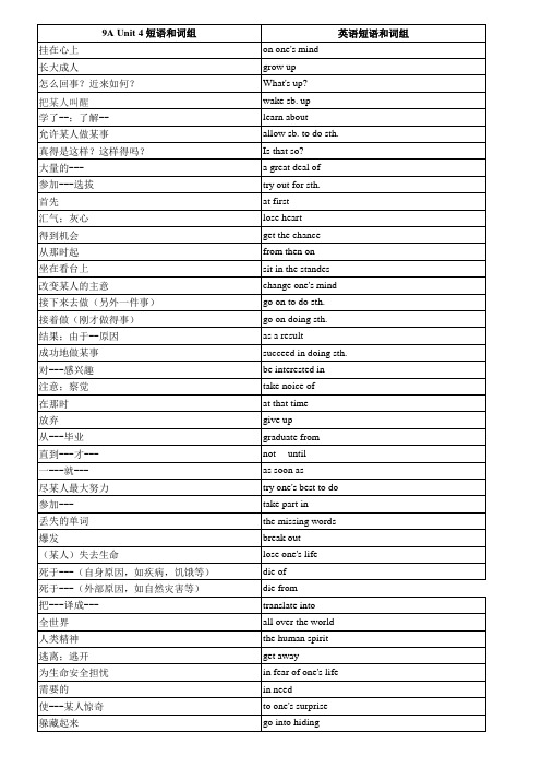 最新牛津译林版 9A Unit4 词组和短语