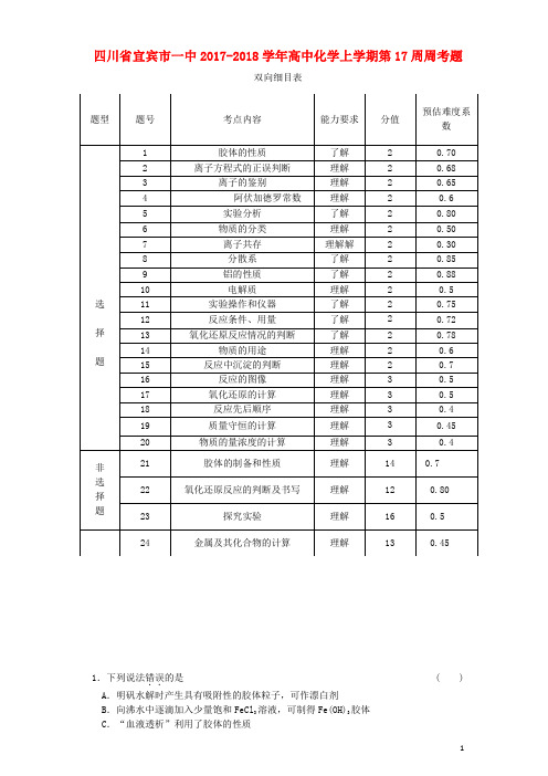 四川省宜宾市一中2017_2018学年高中化学上学期第17周周考题