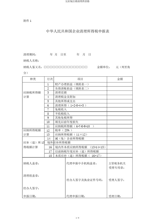 完整版注销清算四表格