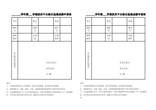 申请放弃任意选修课课程成绩申请表