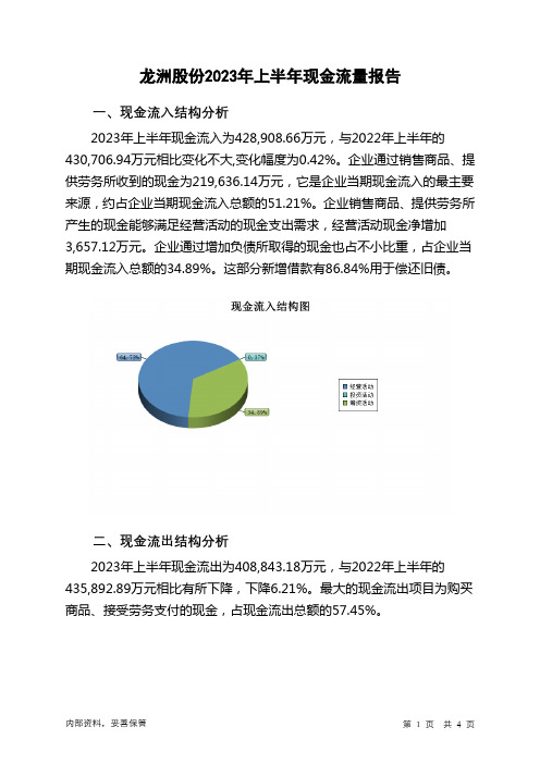 002682龙洲股份2023年上半年现金流量报告