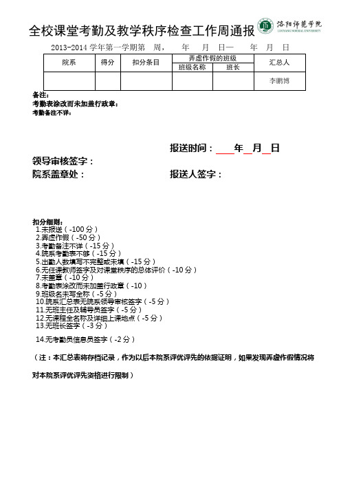 最新各院系课堂考勤汇总表