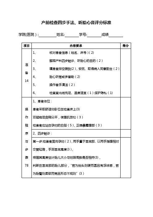 妇产科操作评分表---精品模板