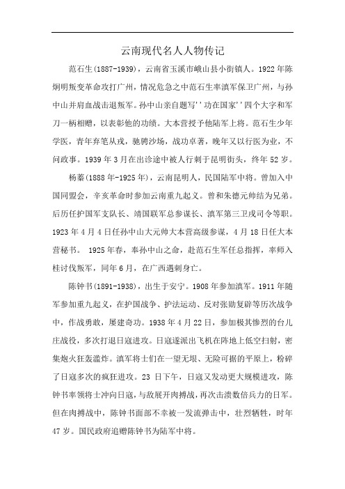 云南现代名人人物传记