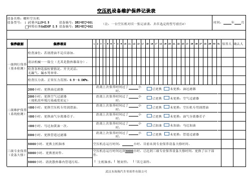 空压机维护保养计划和记录表