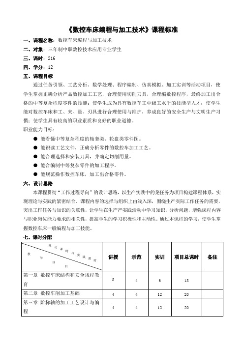 《数控车床编程与加工技术》课程标准