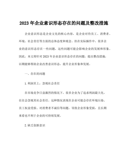 2023年企业意识形态存在的问题及整改措施