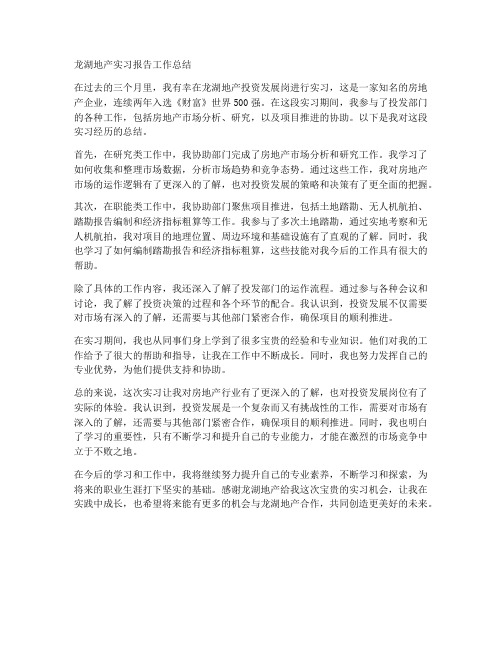 龙湖地产实习报告工作总结