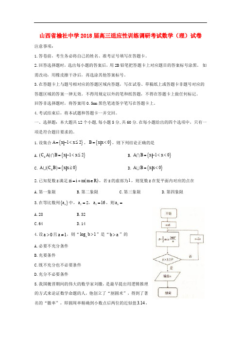 山西省晋中市榆社县高三数学3月适应性训练调研考试试题 理