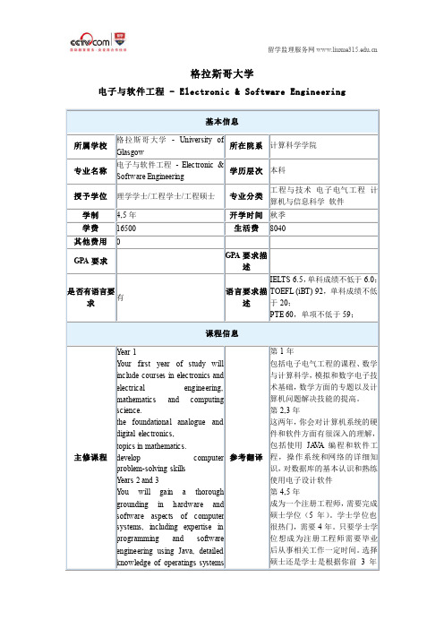 格拉斯哥大学电子与软件工程本科专业申请