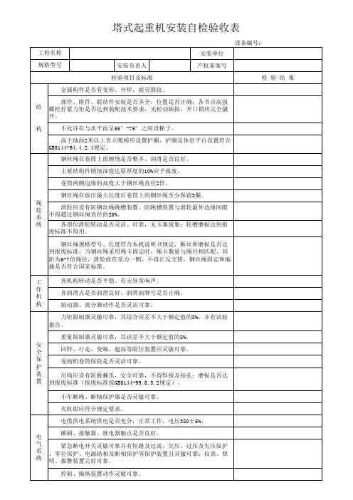 塔式起重机安装自检验收表