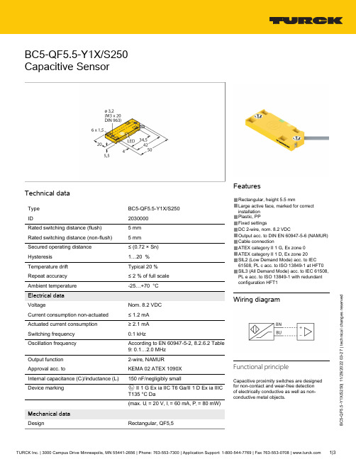TURCK BC5-QF5.5-Y1X S250 型号5毫米隧道感应传感器说明书