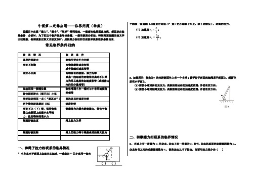 牛顿第二定律应用——临界问题(学案)