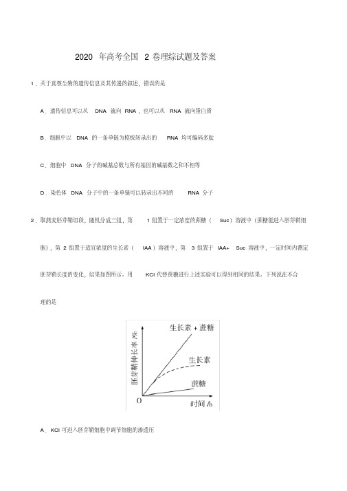 2020年全国2卷高考理综试题附答案