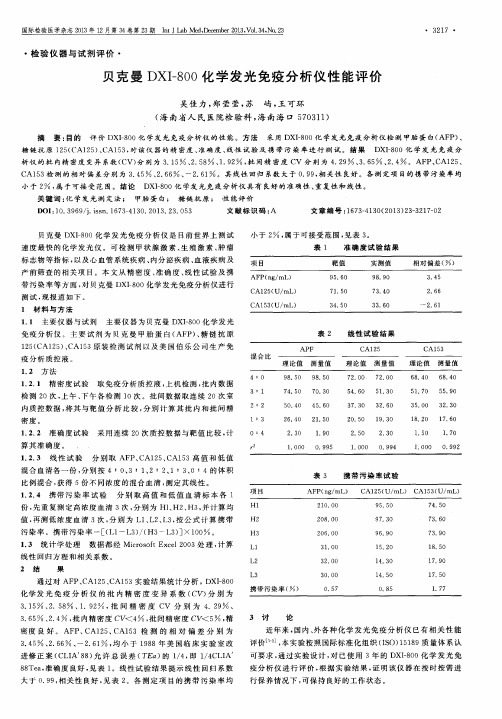 贝克曼DXI-800化学发光免疫分析仪性能评价