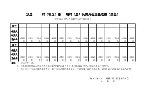 村(居)委会主任、副主任、委员、妇女委员预选选票