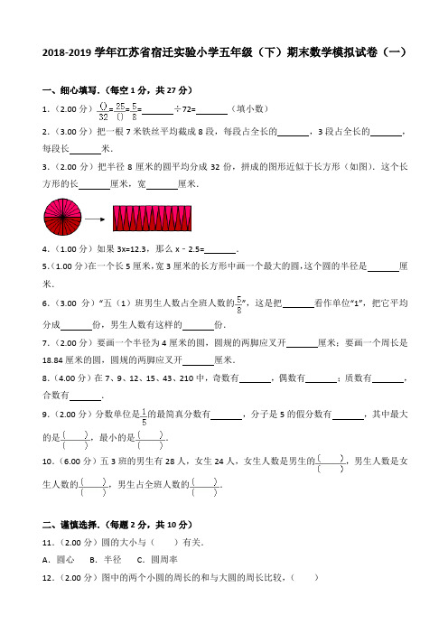 2018-2019学年江苏省宿迁实验小学五年级(下)期末数学模拟试卷