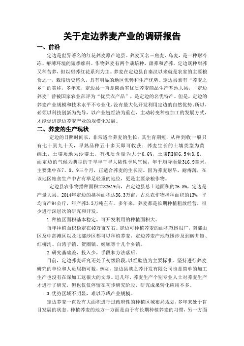 关于定边荞麦产业的调研报告